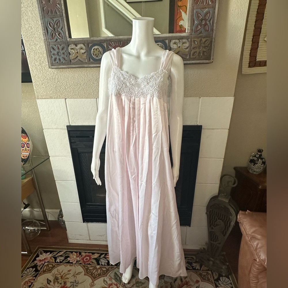 VTG Laura Adams Sleep Nightie Gown Dress Medium Pink Wide Straps